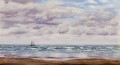 Reuniendo nubes Un barco pesquero frente a la costa paisaje marino Brett John